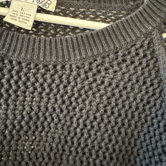 Black Open-Knit Crew Neck Sweater - Picture 3 of 5